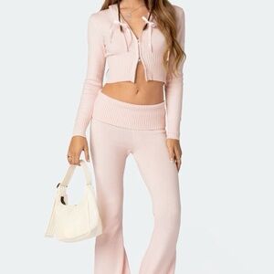 EDIKTED Pink Desiree flare bottom and zip up long sleeve